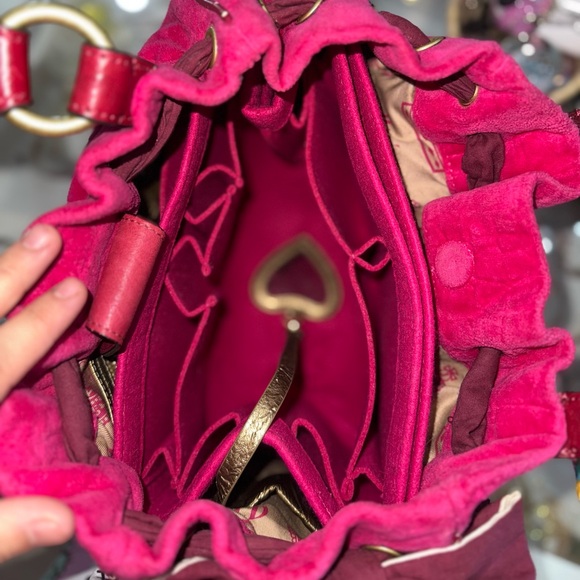 Vintage Juicy Couture Satchel Bag Hot pink Velour Embossed Y2K Hobo Shoulder bag - Picture 11 of 13